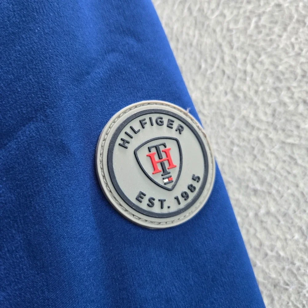 Tommy Hilfiger Men Jacket Large Blue Colorblock Fleece Lined‎ Hooded Full Zip